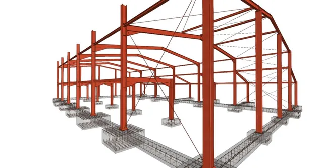 Modelo 3D de nave industrial diseñado en Tekla